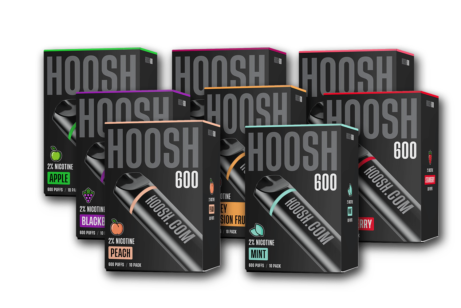 Box Of 10 Disposable Vapes 2 Nicotine 600 Puffs Hoosh Luxembourg And Hoosh Europe 0915
